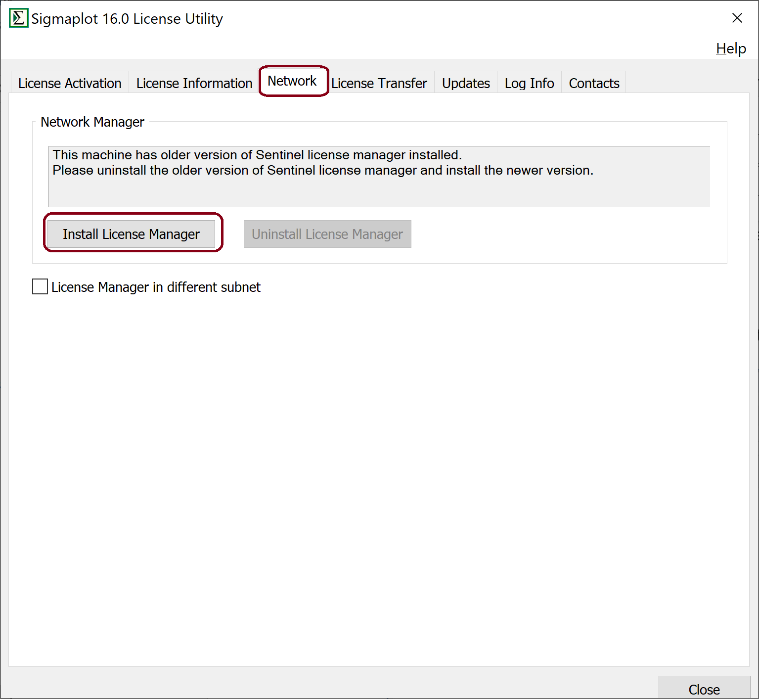 许可工具 Network 选项卡安装 License Manager